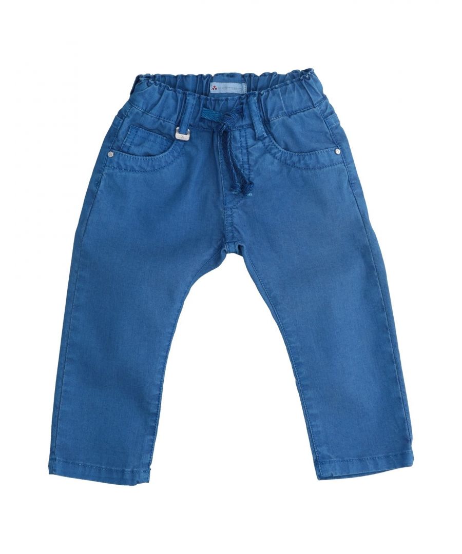 denim, logo, solid colour, medium wash, mid rise, drawstring closure, multipockets, hand-washing recommended, dry cleanable, iron at 110° c max, do not bleach, do not tumble dry, stretch, straight-leg pants