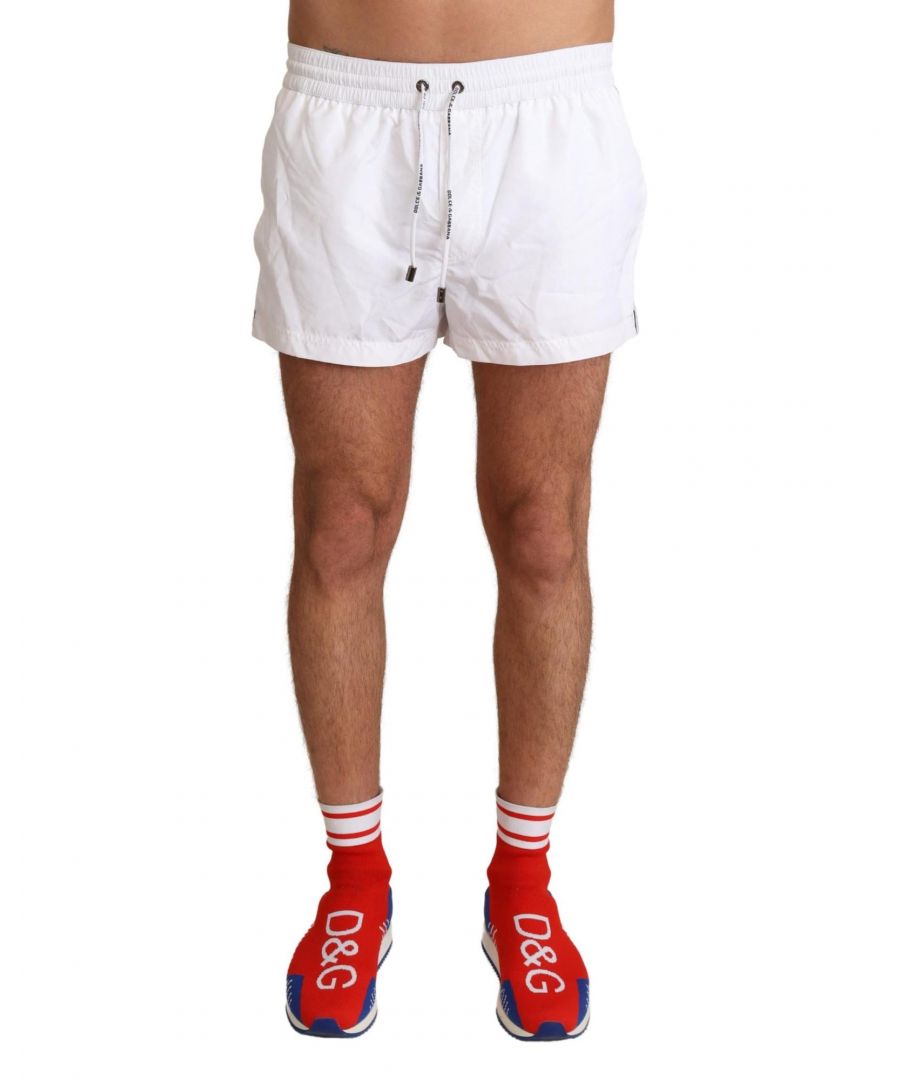 Dolce & Gabbana Mens King Motive Swim Shorts - White - Size X-Small