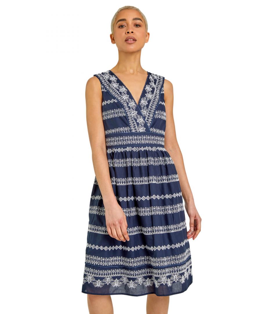 Dusk Women's Broderie Detail Fit & Flare Day Dress|Size: 8|navy