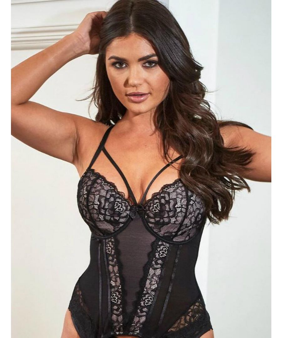 Introducing this feminine and sultry basque by Pour Moi's new range Confession. This will be a sexy and flirty addition to your lingerie collection. Crafted impeccably with contoured lace panels that create a feminine silhouette and offer the right amount of support. The underwired padded cups will sculpt and shape your bust perfectly and the curved hem with lace panels will create a flattering waist-cinching effect. Adjustable and removable suspender straps allow for a truly individual fit. Fastens at the rear with a hook and eye fastening. Pairs perfectly with matching items also available from this range.\n\nSexy and sultry design\nComfortable fit\nFloral lace decoration\nUnderwired and padded cups\nAdjustable and removable suspender straps\nDeep hook and eye side fastening\nMatching items available\nComposition:- 75% Polyamide | 25% Elastane\nListed in UK sizes