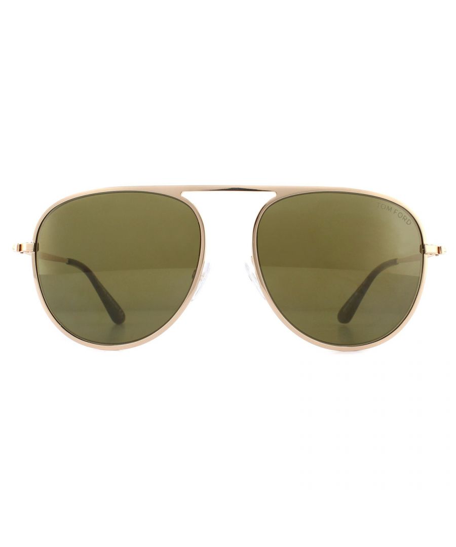 Tom Ford Sunglasses 0621 Jason 28L Shiny Rose Gold Mirrored Roviex are an updated version of the aviator. Easily recognisable with a singular brow and full metal frame, you're sure to stand out from the crowd in these. Plastic temple tips ensure comfort and adjustable nose pads provide a secure and personalised fit for all day comfort. The Tom Ford T logo is embellished on the temple hinge and a second logo is displayed on the corner of the lens.