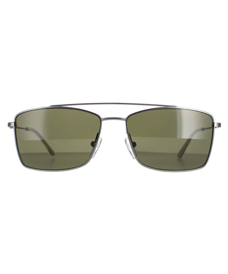 Calvin Klein Rectangle Mens Satin Gunmetal Green CK18117S CK18117S are a elegant rectangle style crafted from lightweight metal. The silicone nose pads and double bridge ensure an all round comfortable fit. Slender temples feature the Calvin Klein logo for authenticity.