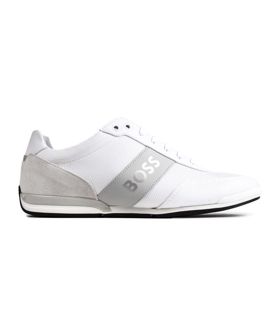 The White Saturn Low Trainer From Designer Boss Is Crafted In Soft Nylon With Suede Details, A Low Profile Sole, Signature Branding And Large Grey Boss Logo On The Side. The Sleek, Luxurious Details Ensure You Make Your Mark Wherever You Go.