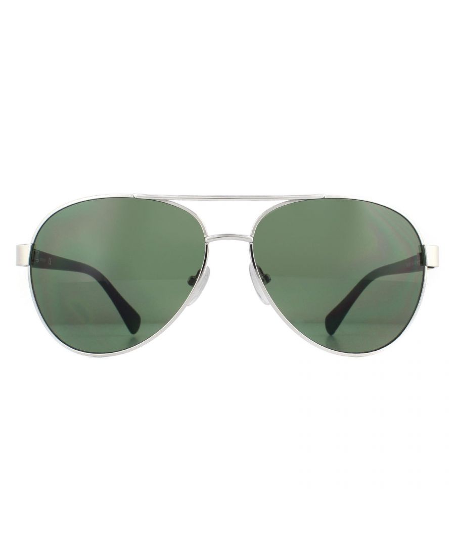 Calvin Klein Sunglasses CK19316S 045 Silver Green are classic aviator style sunglasses with teardrop shaped lenses, a metal frame front and comfortable acetate temples featuring the Calvin Klein logo.