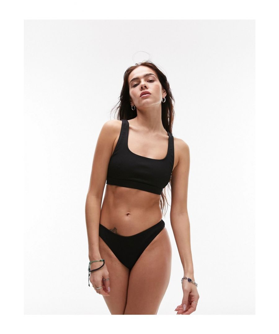 Topshop Womens mix and match rib crop bikini top in black - Size 8 UK