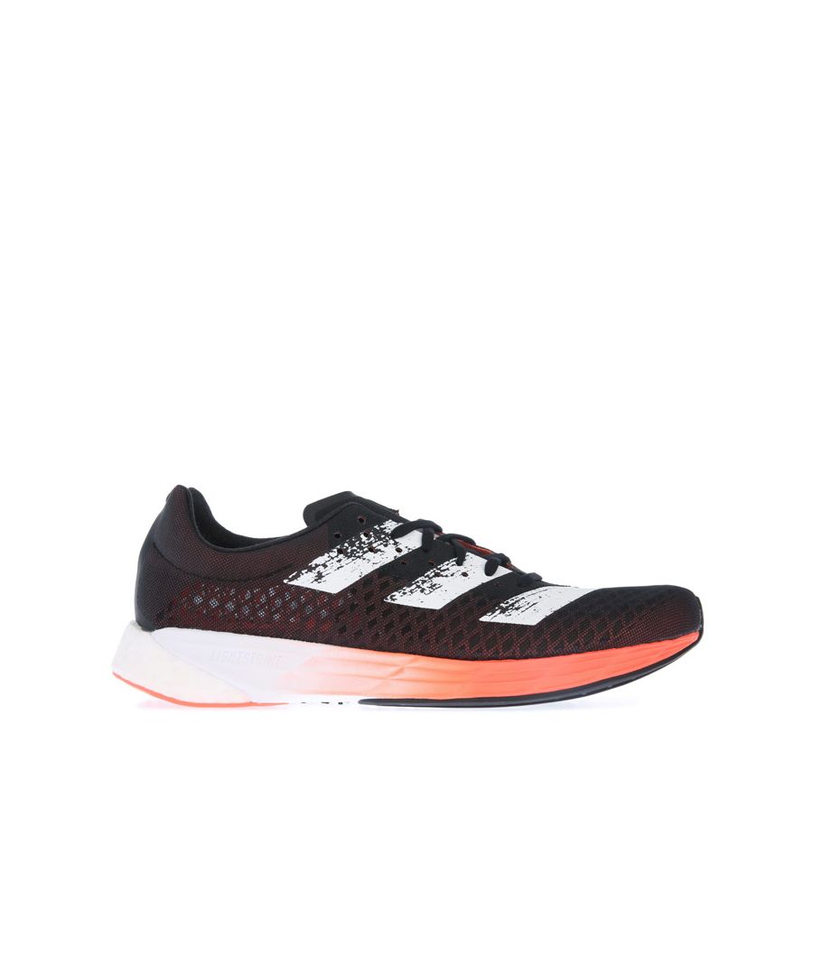 Womens adidas Adizero Pro Running Shoes in black- white.- Mesh upper.- Lace closure.- Breathable feel.- Super lightweight.- Boost midsole and Lightstrike cushioning.- Quickstrike with Continental™ Rubber outsole.- Textile upper  Textile lining  Synthetic sole.- Ref: FW8338