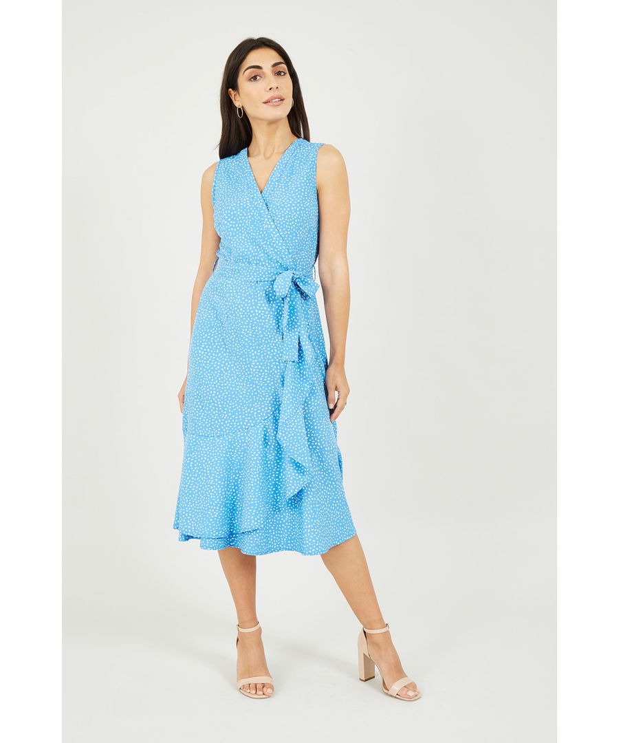Image for Mela Blue Dash Printed Wrap Midi Dress