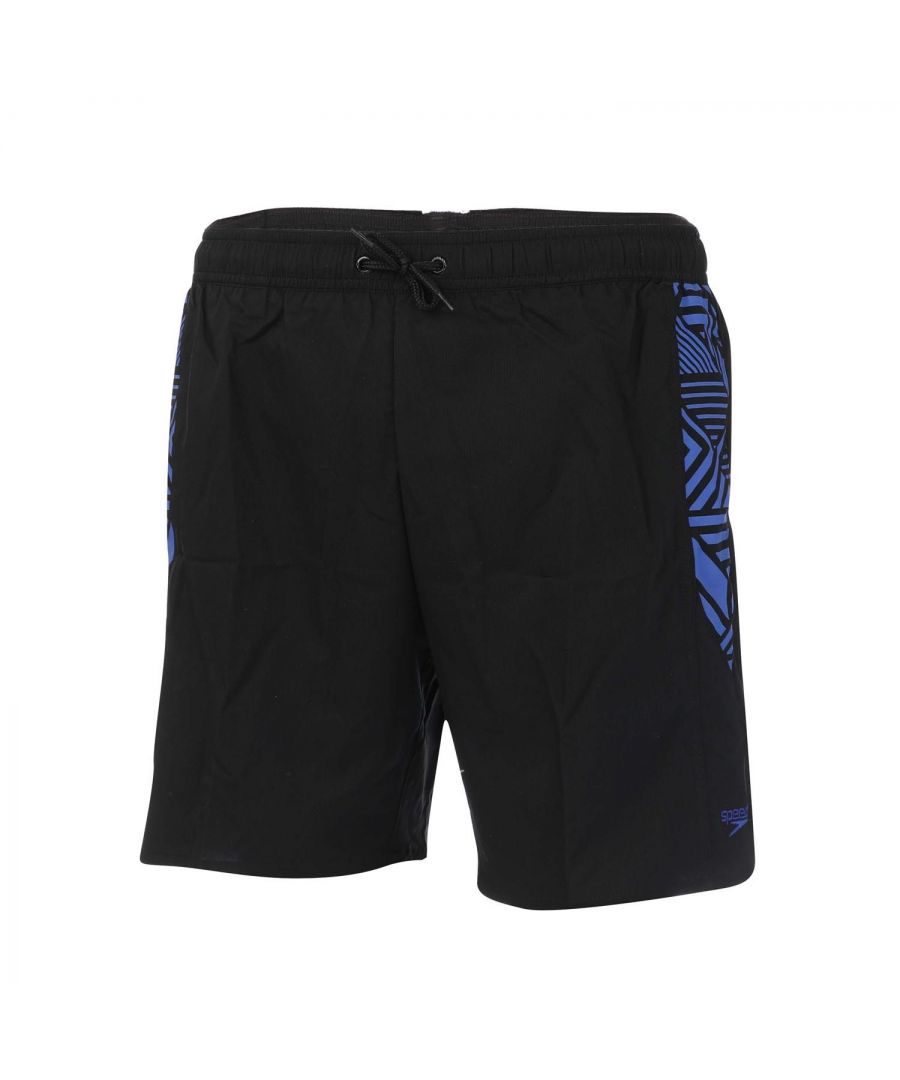 Speedo Mens inchSport Printed 16 inch Swimshorts in black blue - Size Small