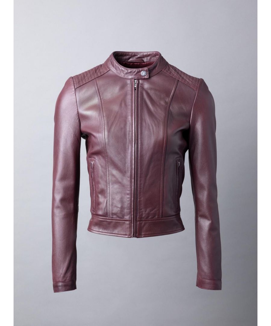 A reimagined classic, the Thea leather jacket has arrived for your seasonal wardrobe update. Crafted from incredibly soft nappa leather in a deep Bordeaux colourway, the Thea will look and feel incredible in equal measure. Tapered panels and adjustable side buckles ensure a feminine fit, whilst the shoulder detail and press stud tab collar play on the racer jacket look for just the right amount of edge.