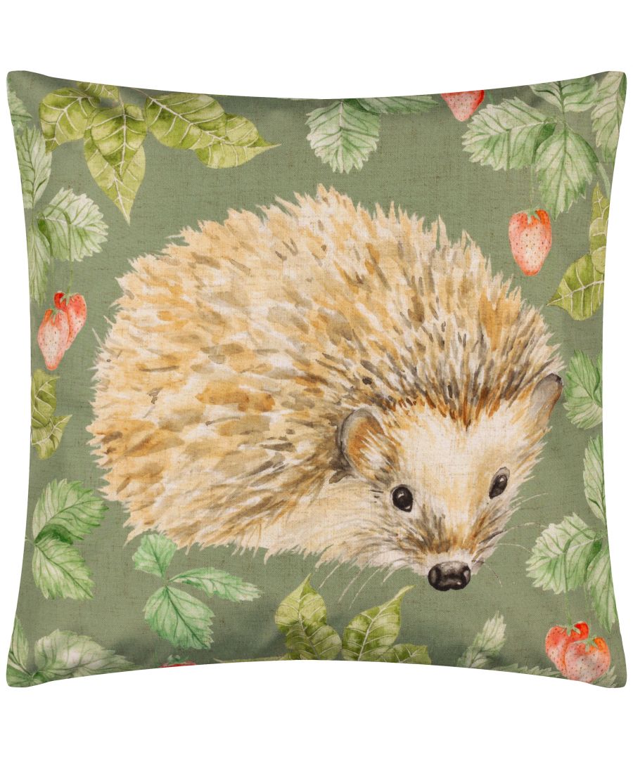 Our cute, prickly friend has found its way into the orchard and is about to feast on the ripe, fresh strawberries which grow naturally there. Depicted in beautifully detailed hand-painted watercolour, with a summery olive green background and printed on UV, water resistant Polyester fabric. A delightful addition to your outdoor space, which shows the very best of British nature.