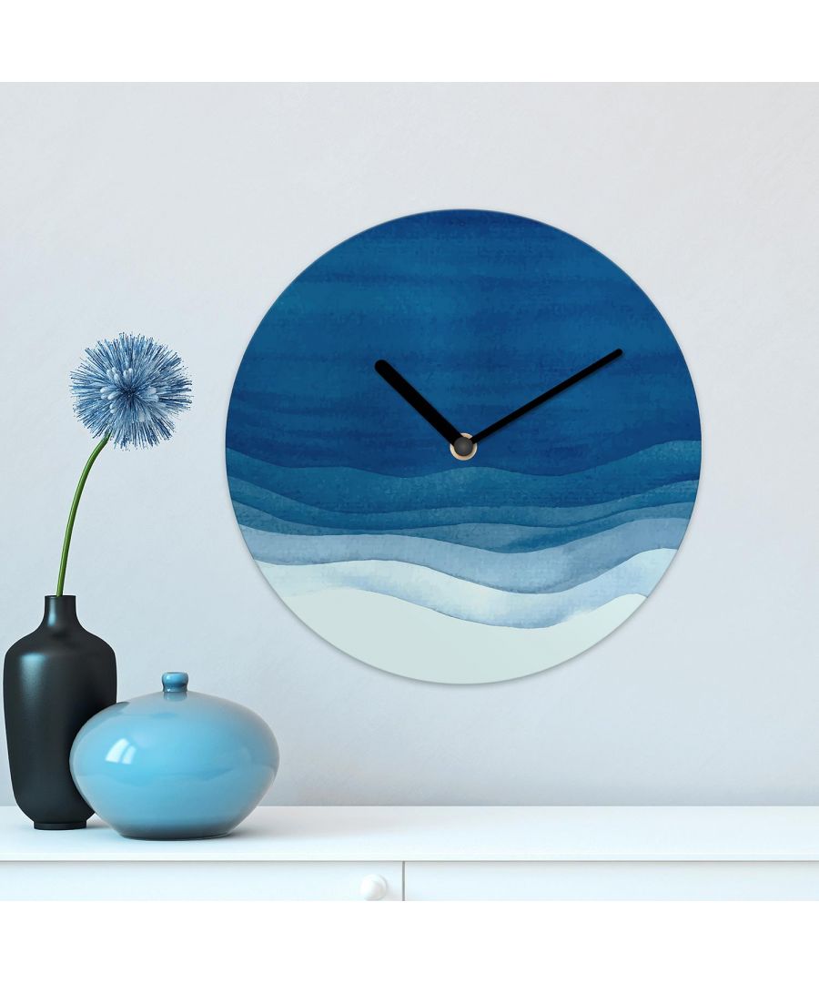 Image for Walplus 30cm Watercolour Ocean Blue Waves Minimalist Wall Clock, Bedroom, Living room, Modern, Home office essential, Gift