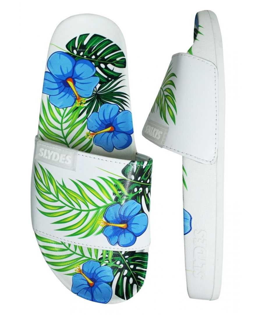 slydes ohana slide womens slip on flip flop sliders sandals ss20 w white blue - size uk 4