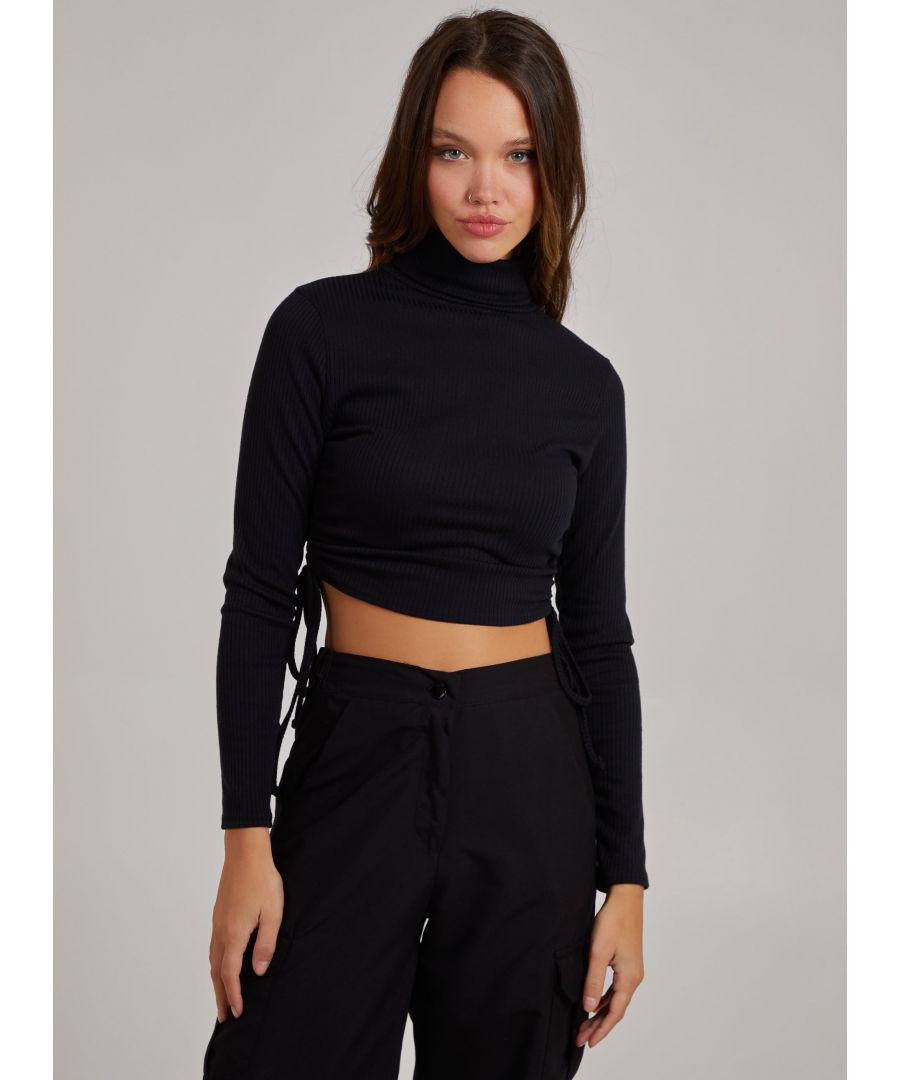 Pink Vanilla Womens Ruched High Neck Side Top - Black - Size Large