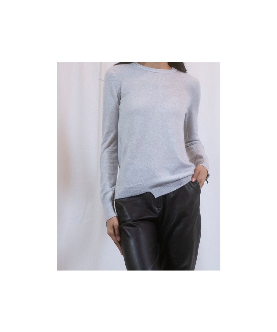 Image for Grey Wool And Cashmere Crew Neck Jumper With Zip Sleeves