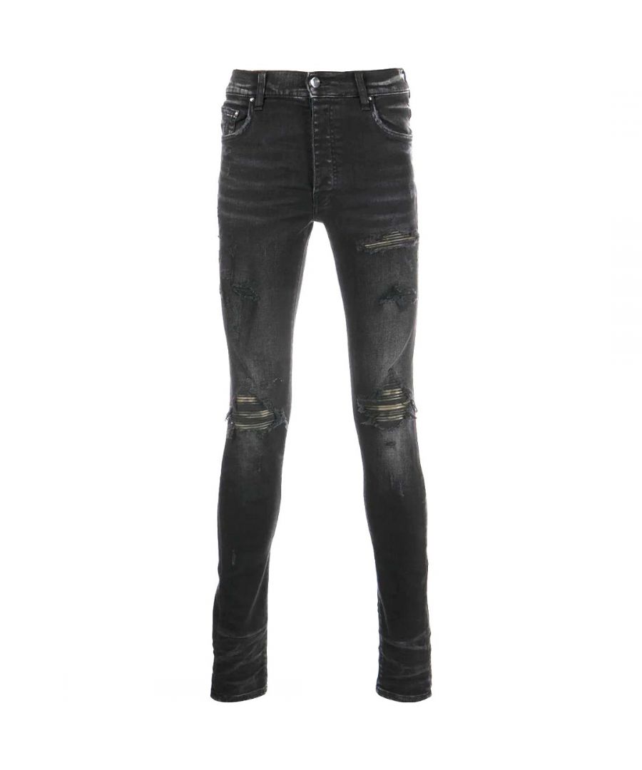 Amiri Mens Leather Camo MX1 Aged Black Jeans Cotton - Size 31 (Waist)