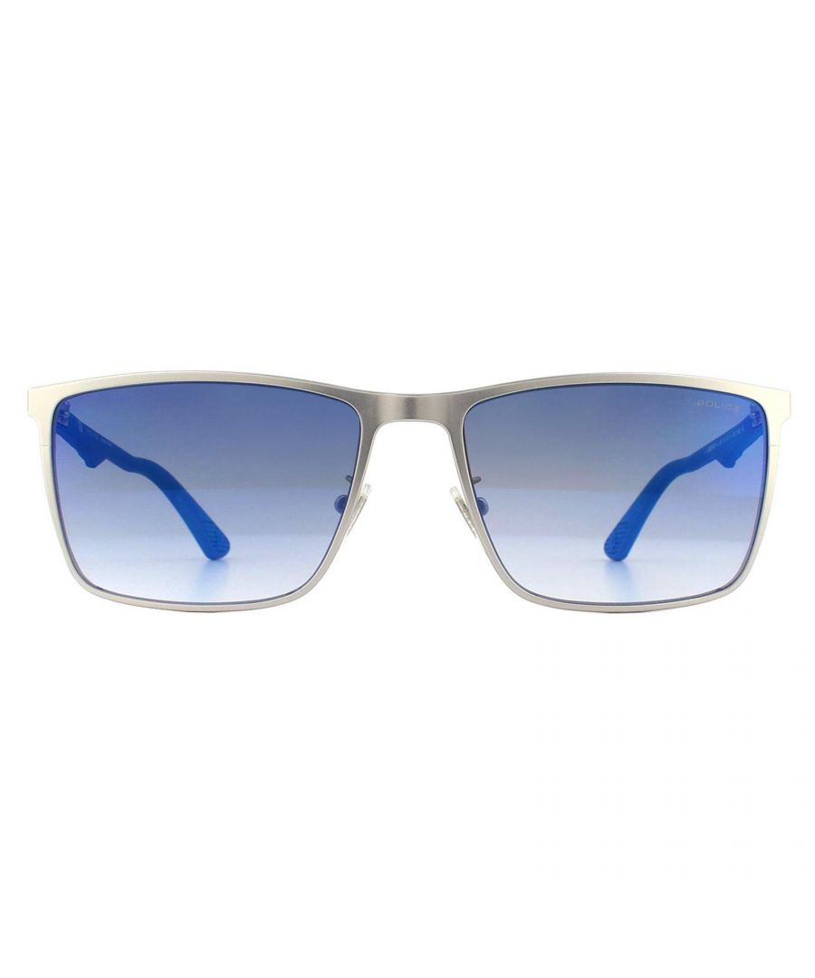 Police Sunglasses SPL779 Carbonfly 4 581B Matte Palladium Blue Grey Gradient have a metal frame mixed with carbon fibre for a really lightweight feel. They also feature some nice plastic embellishments along the temples for extra interest
