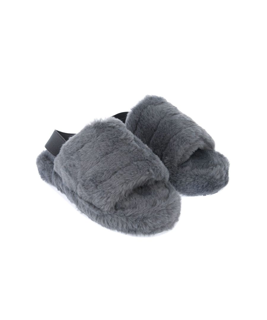 Children Girls Originals Penguin Fluffy Slipper in grey.- Slip on.- Elastic heel strap.- Plush fleece lining.- Textile Upper  Textile Lining  Synthetic Sole - Ref.: PEN7000Z10