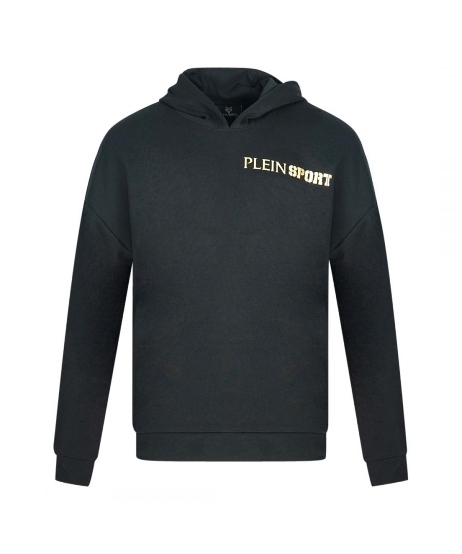 Plein Sport Block-logo op de borst Zwarte hoodie. Philipp Plein sport zwarte hoodie. 52% katoen, 48% polyester. Plein-branding. Normale pasvorm, valt normaal qua maat. Stijlcode: FIPSC1315 99