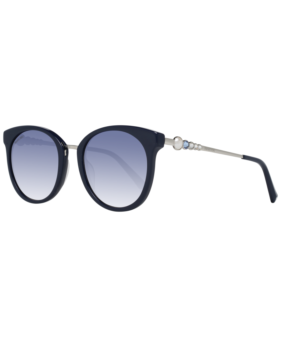 Swarovski Sunglasses SK0217 90W Shiny Blue  Blue Gradient are an elegant style with round lenses and slim temples embellished with Swarovski crystals.