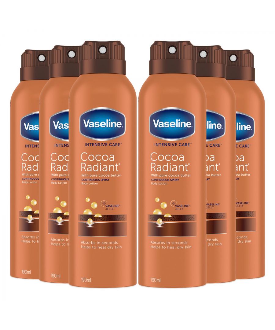 Vaseline Womens Intensive Care Spray Moisturiser Cocoa Radiant 190 ml, 6 Pack - Brown - One Size