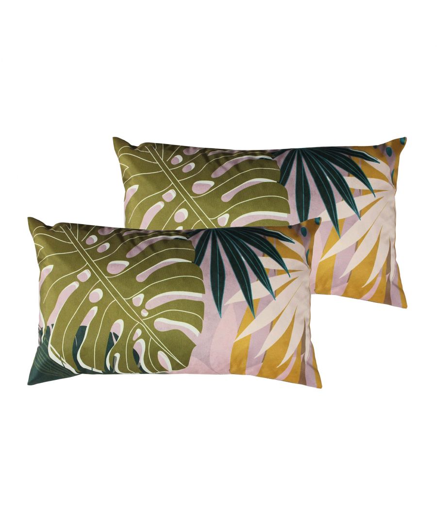 Featuring a bold and abstract design of palm leaves. There is a fully reversible design in pastel pinks and bright green's will instantly freshen up your outdoor space.