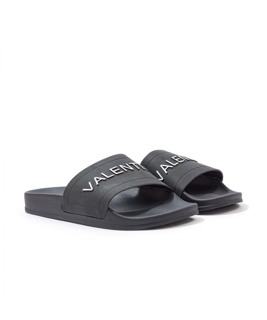 Slip into style with these trendy slides from Mario Valentino, made in Italy and crafted from a lightweight, durable PVC with an easy slip on design. The footbed has been ergonomically moulded to conform to the foot\'s natural shape for extra comfort. Adorned with a raised contrast logo across the upper.PVC Upper & Sole, Moulded Footbed, Contrast Logo, Made in Italy , Valentino by Mario Valentino Branding.