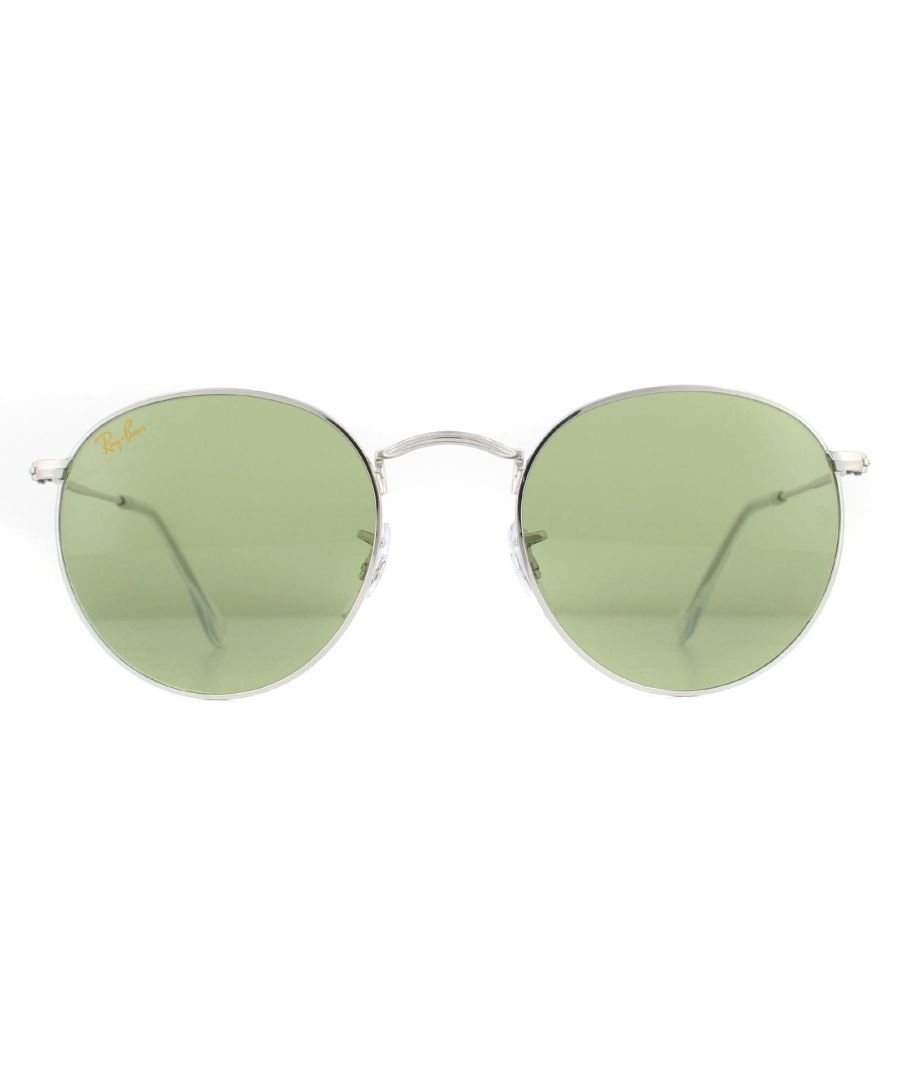 Ray-Ban Womens Sunglasses Round Metal 3447 91984E Silver Light Green Legend Gold 50Mm - One Size