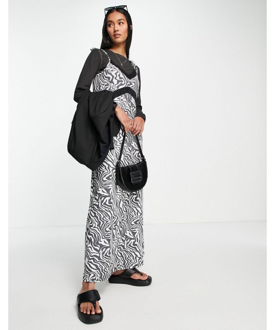 Dress by ASOS DESIGN It's the print for us Two-in-one design Dress overlay Crew neck Lace trim Regular fit  Sold By: Asos