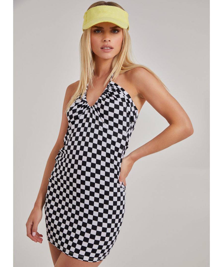 Show off your shape in this flattering checkerboard mini dress. Whatever your style, this dress is sure to keep your new season style on-point. 50% Acrylic, 43% Polyester, 7% ElastaneMade in China Wash With Similar ColoursDry FlatIron On ReverseModel wearing size SModel height: 5â€™3â€/160cm