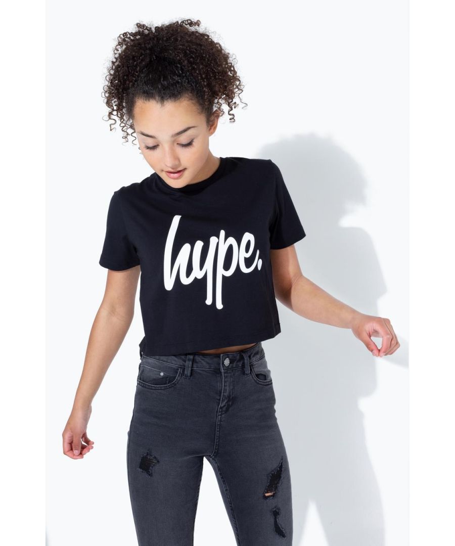 Image for Hype Black White Script Kids Crop T-Shirt