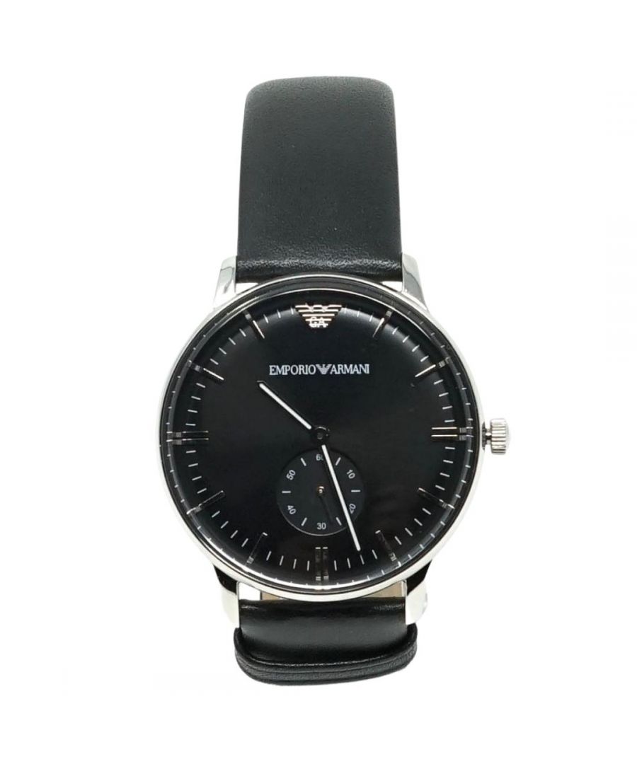 Emporio Armani AR0382 horloge. Emporio Armani zwart horloge. Waterbestendig, 1 jaar garantie. Wordt geleverd met Diesel Smart Display Case met binnenkussen en gebruikershandleiding. AR0382. Materiaal kast roestvrij staal, leren band