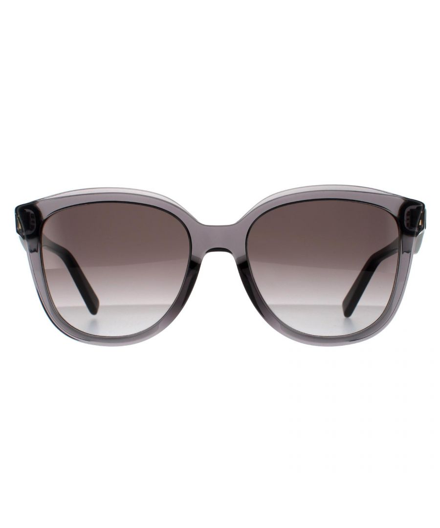 Salvatore Ferragamo Sqaure Womens Crystal Grey Grey Gradient Sunglasses SF977S are a feminine square style made from lightweight acetate. The Ferragamo branding on the temples provides brand recognition