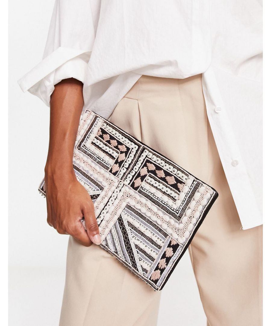 Bags by ASOS DESIGN Complete your carryall line-up Bead and sequin embellishment Embroidered details Fold-over flap top Magnetic clasp Sold by Asos