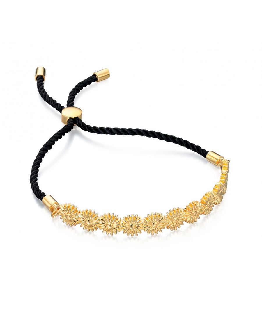 Image for Fiorelli Fashion Gold Plated Flower & Black Cord Adjustable Toggle Bracelet