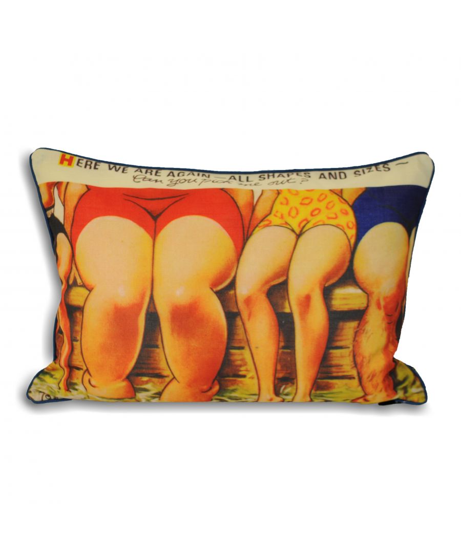 Bring a touch of humour to your home with cheeky Shapes and Sizes Bamforth cushion. Formed in 1910, Bamforth designs are famous throughout the world and we've all seen their cheeky and saucy Bamforth postcards being sold at seaside resorts.