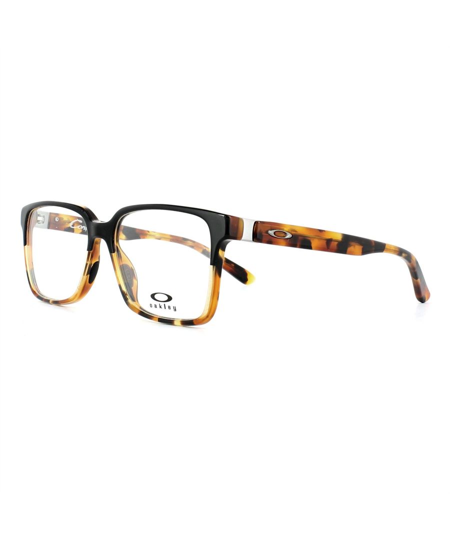 Oakley confession ox1128-01 glasses have a black and tortoise frame and are made of plastic. They have a square shape and are designed for women.