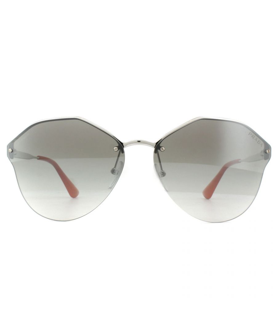 Prada Sunglasses PR64TS 1BC4S1 Silver Gradient Grey Silver Mirror have a rimless look with flat geometric lenses to give a contemporary trendy look very popular right now.
