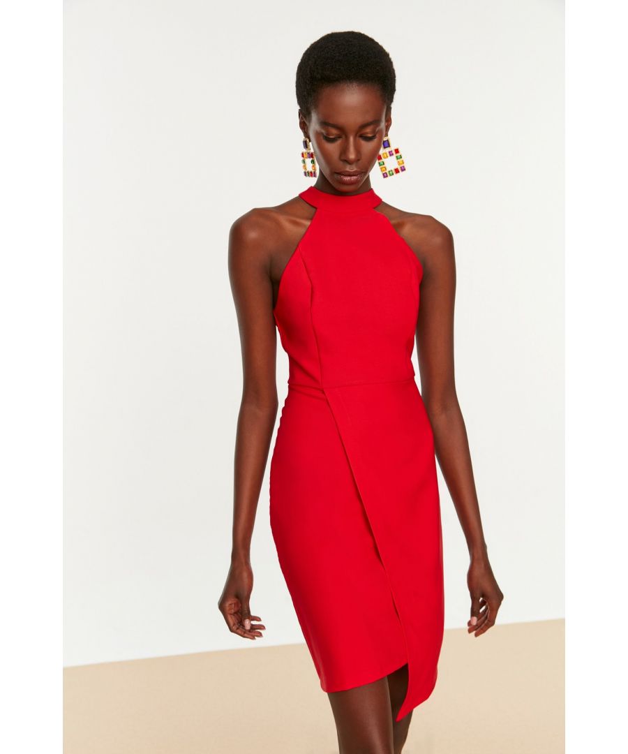 Trendyol Womens Halterneck The Wrap Mini Dress - Red - Size Eu 34 (Womens)