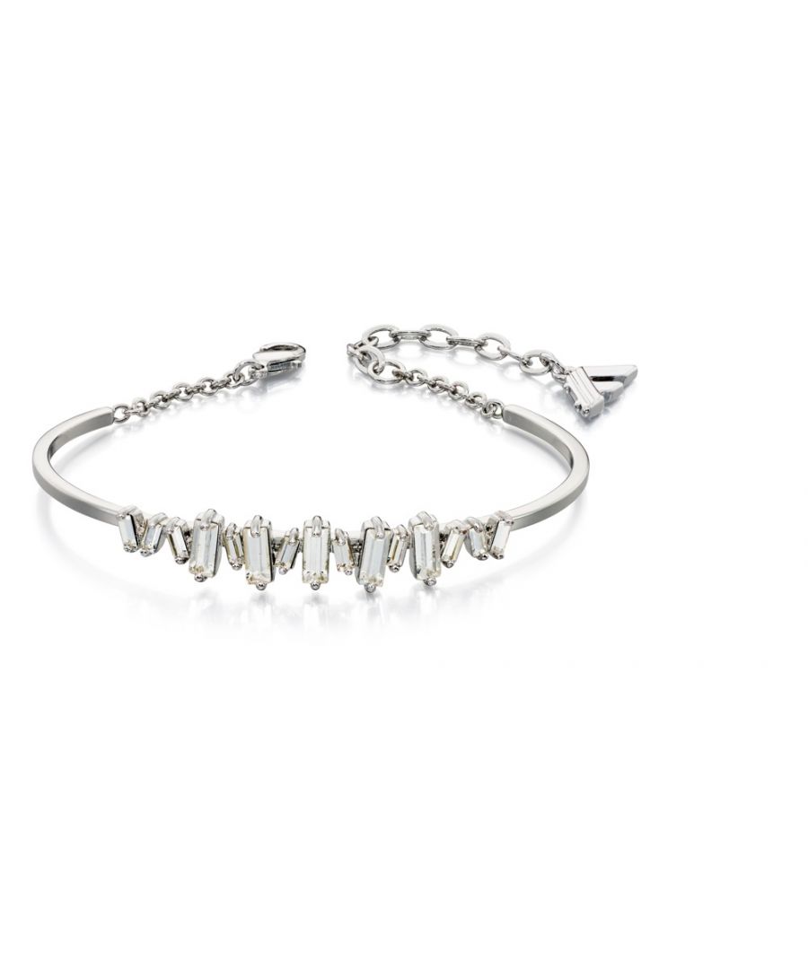 Fiorelli Fashion Imitation Rhodium Plated Baguette Clear Crystal Structured Bracelet<li>Design: This beautiful bracelet with clear baquette shaped crystals will make a stunning addition to any outfit. Perfect for everyday wear or that special occasion, why not pair up with any of the matching items for a full coordinated look.<li>Composition: Made of alloy with imitation rhodium plating. Features clear glass crystal stones.<li>Item weight: 6.2g<li>Fitting: This bracelet is a fixed size of diamet