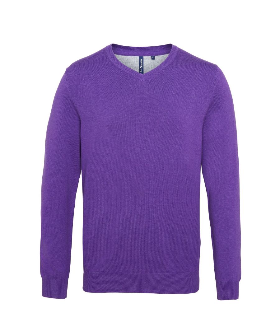 Asquith & Fox Mens Cotton Rich V-Neck Sweater (Purple Heather) - Multicolour - Size Large
