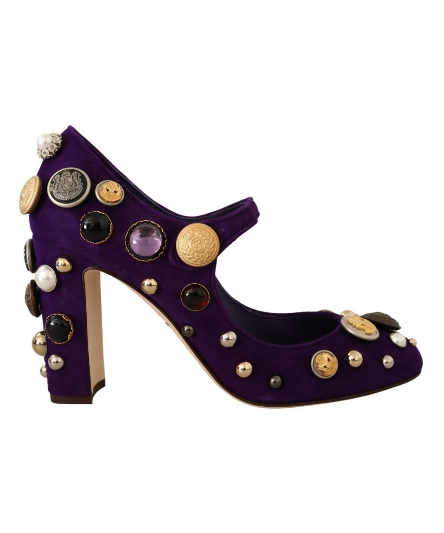 Dolce & Gabbana WoMens Purple Suede Embellished Pump Mary Jane Shoes – Multicolour Leather – Size EU 39