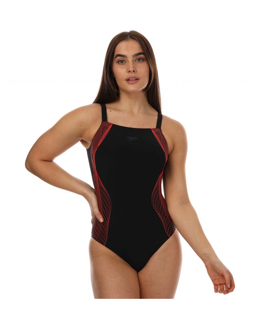 Women's Speedo Sculpture Crystallux Printed Swimsuit in Black Red