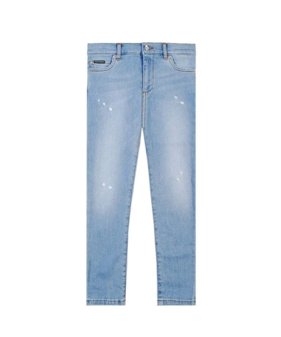 This stylishly designed Dolce & Gabbana Jeans features ripped designs throughout the front of the jeans and a 