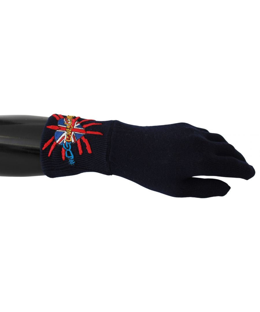 Dolce & Gabbana Mens Embroidered Wool Gloves - Blue - One Size