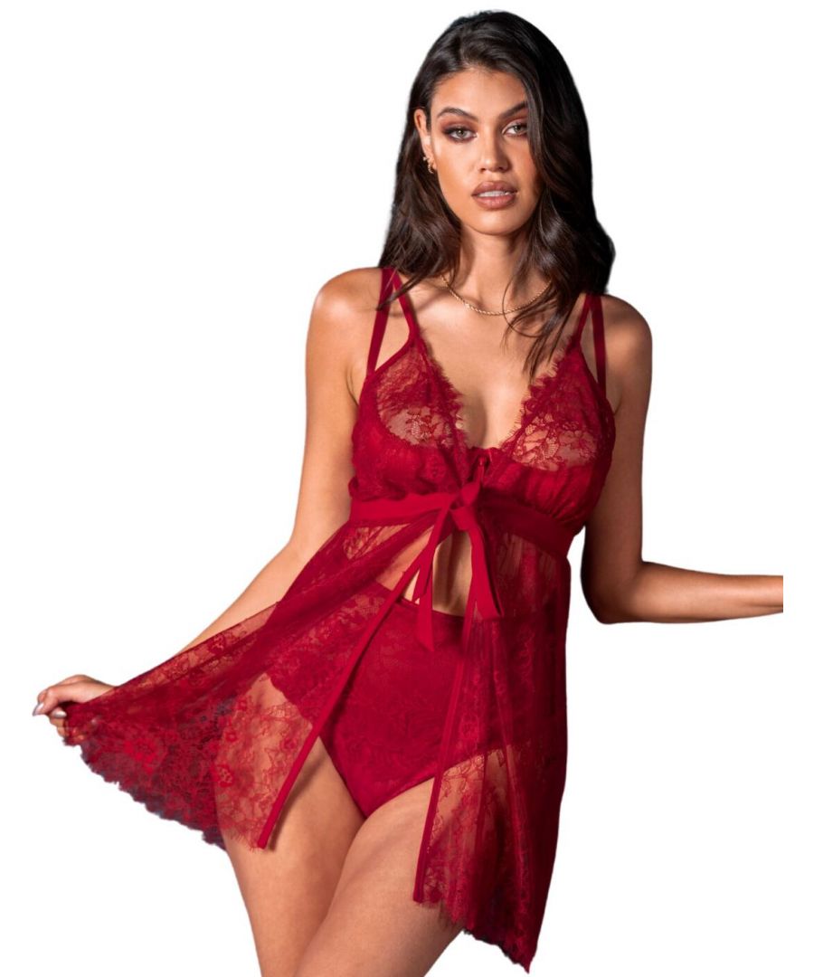 pour moi womens 19894 for your eyes only lace babydoll - red elastane - size 16 uk