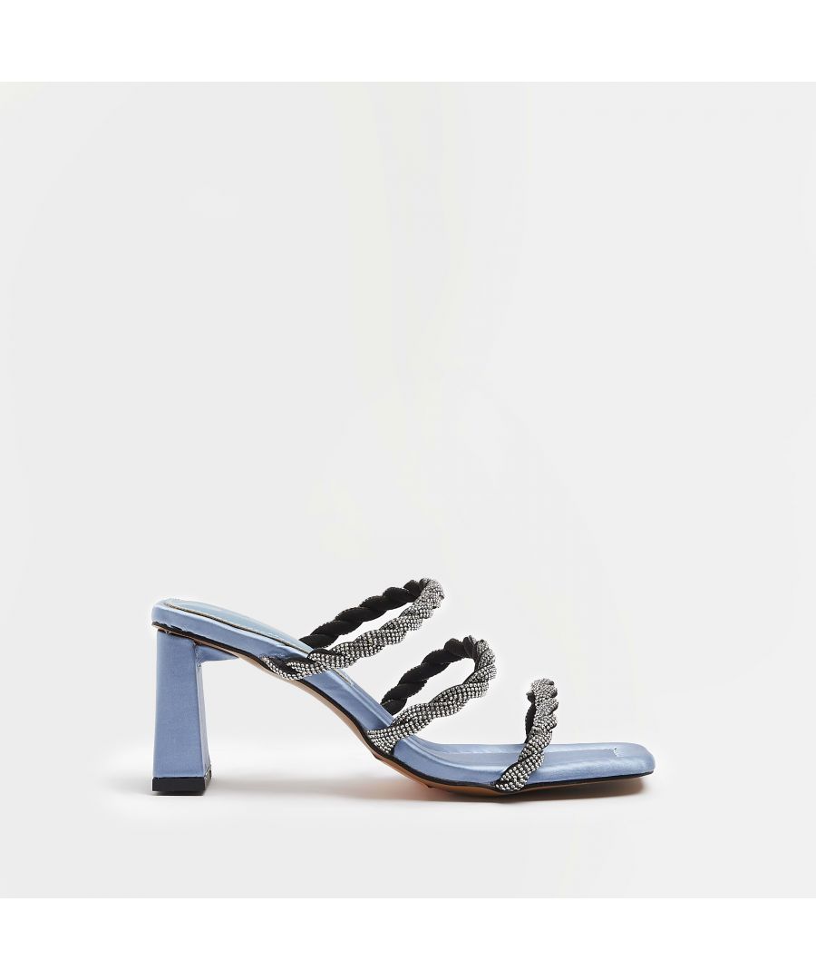 > Brand: River Island> Department: Women> Colour: Blue> Type: Sandal> Style: Strappy> Material Composition: Upper: PU, Sole: Plastic> Upper Material: PU> Occasion: Casual> Season: SS22> Closure: Slip On> Toe Shape: Open Toe> Heel Style: Block> Heel Height: Mid (5-7.5 cm)