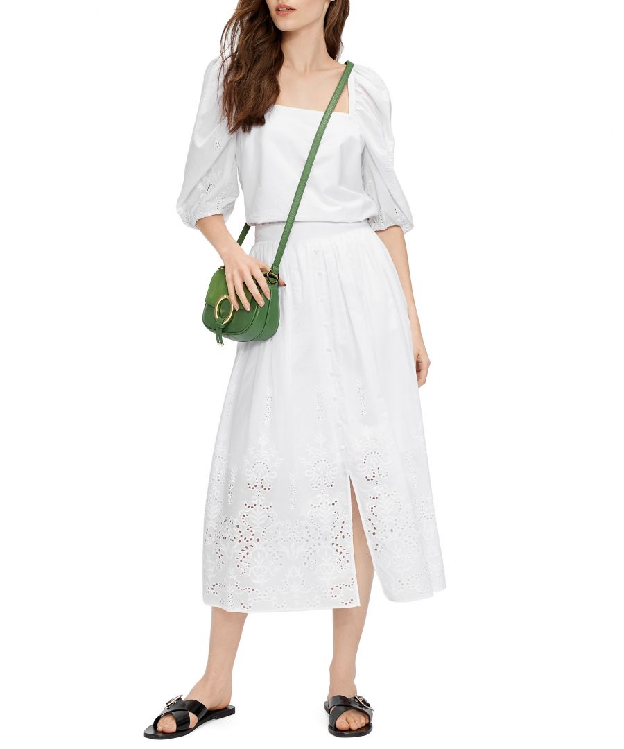 Image for Ted Baker Greycie Embroidered Full Midi Skirt, White