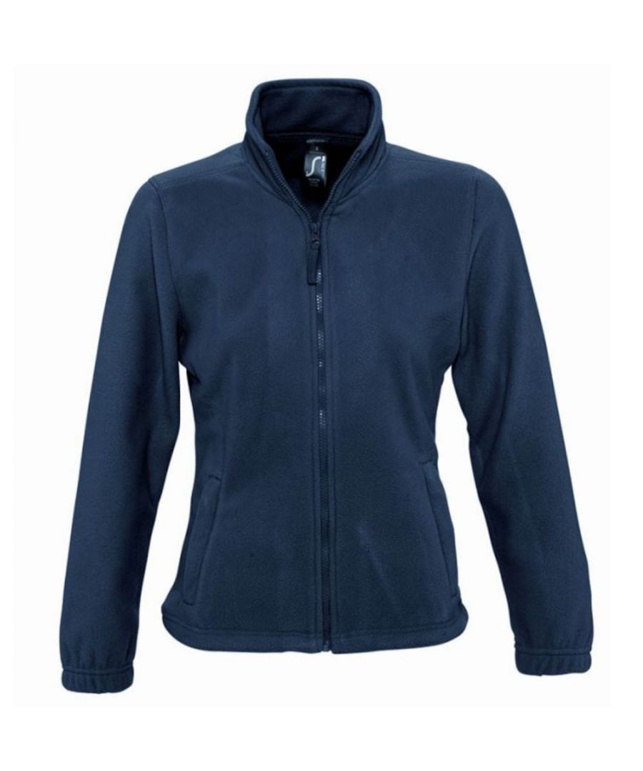 Pill resistant. High density. Unlined. Shaped fit. Taped back neck. Collar high full zip. Two front zip pockets. Elasticated cuffs. Open hem with drawcord. Fabric weight: 300 gsm. Material: 100% polyester. Ladies size: S(8/10), M(12), L(14), XL(16), XXL(18).