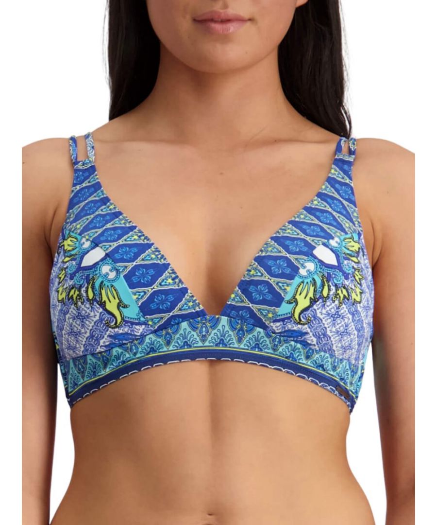 Moontide Womens Bohemian Aesthetic Twin Straps Bikini Top Blue Polyamide - Size Small