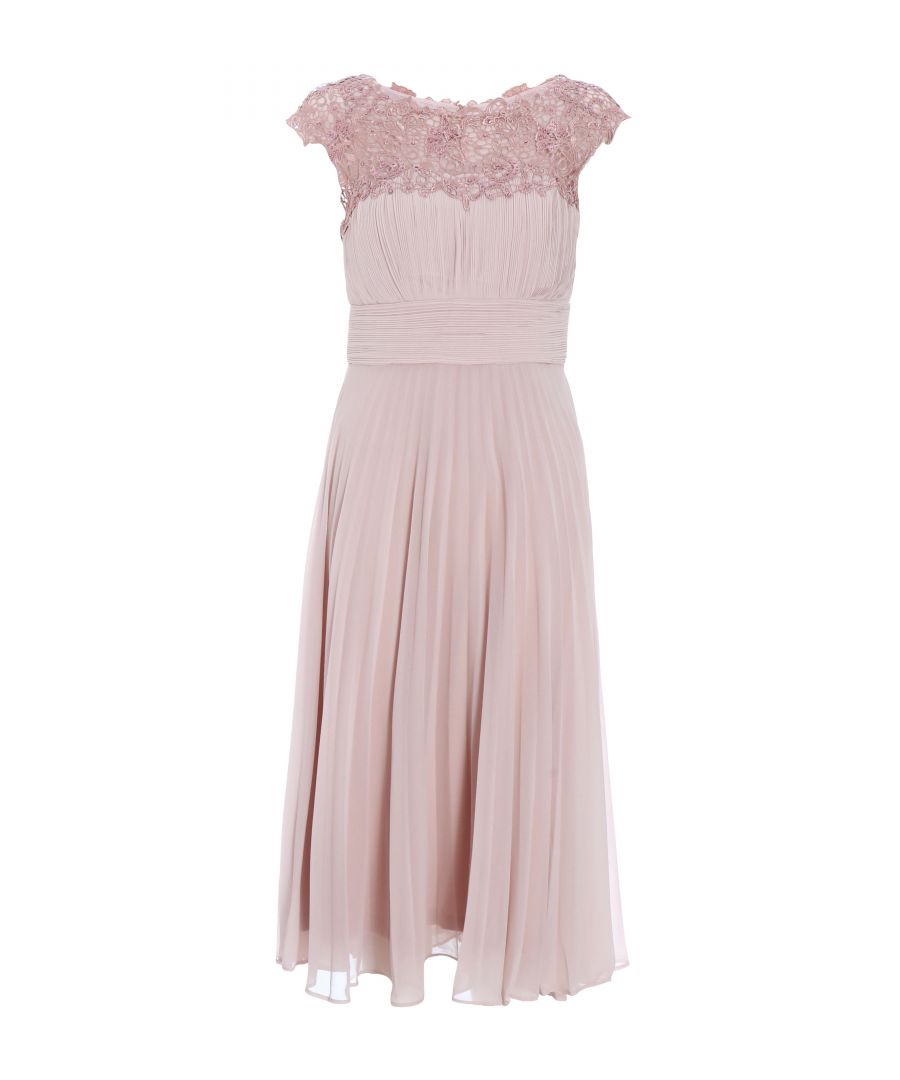 Quiz Womens Pink Chiffon Embellished Pleated Midi Dress - Size 10 UK